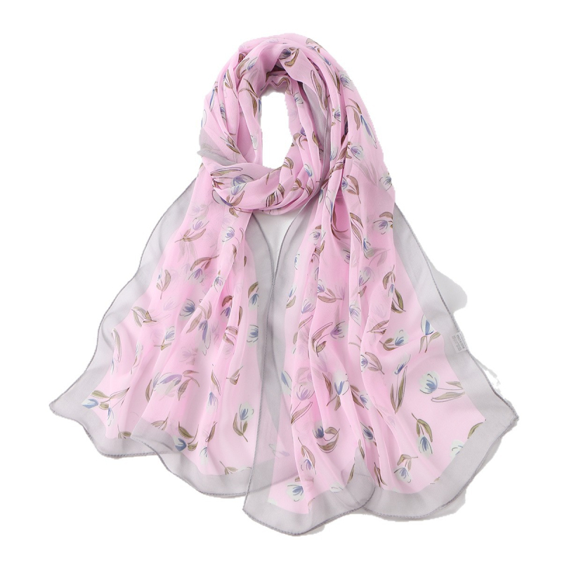 Шифонен шал с флорален принт – полиестерова материя, средно дълъг пасторал стил, пролет 2025