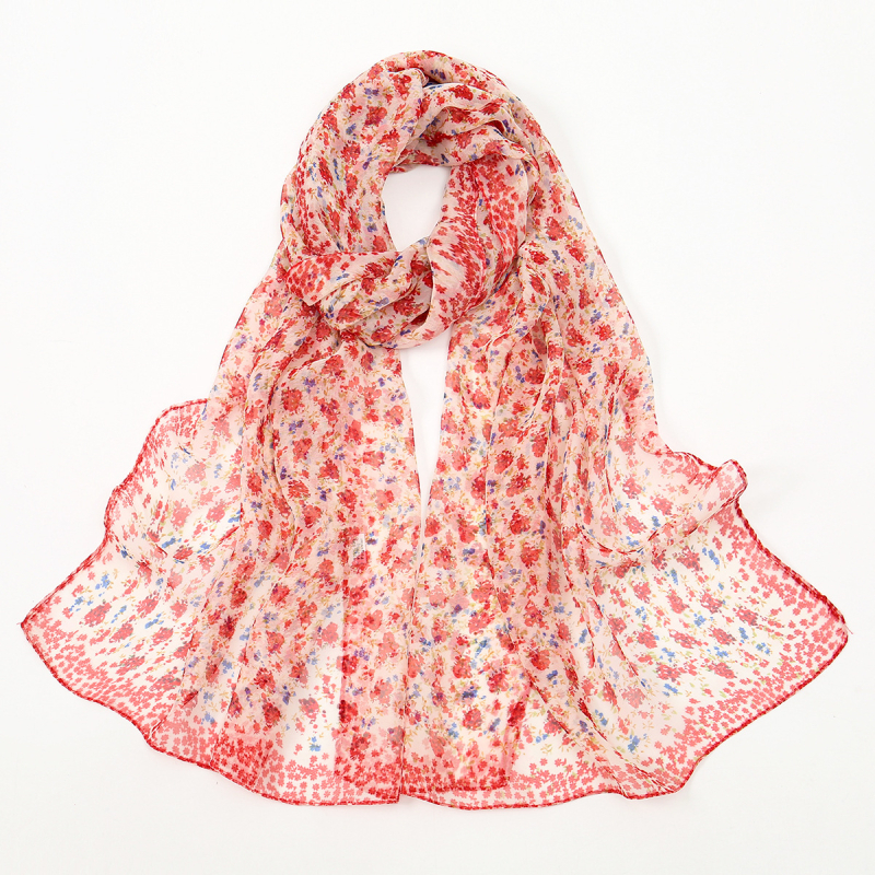 Шифонен шал с флорален принт – полиестерова материя, средно дълъг пасторал стил, пролет 2025