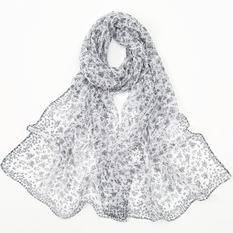 Шифонен шал с флорален принт – полиестерова материя, средно дълъг пасторал стил, пролет 2025