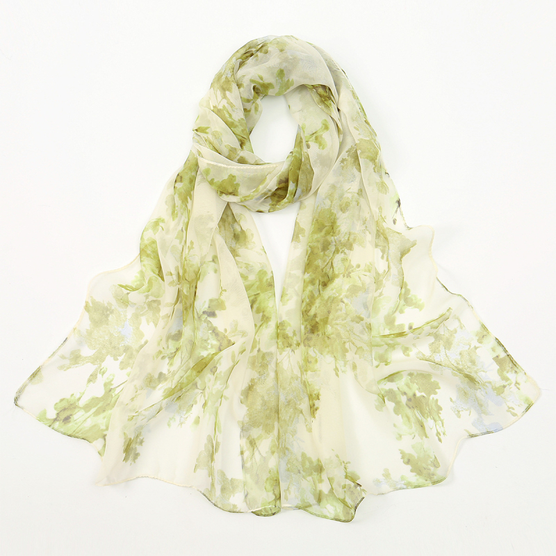 Шифонен шал с флорален принт – полиестерова материя, средно дълъг пасторал стил, пролет 2025