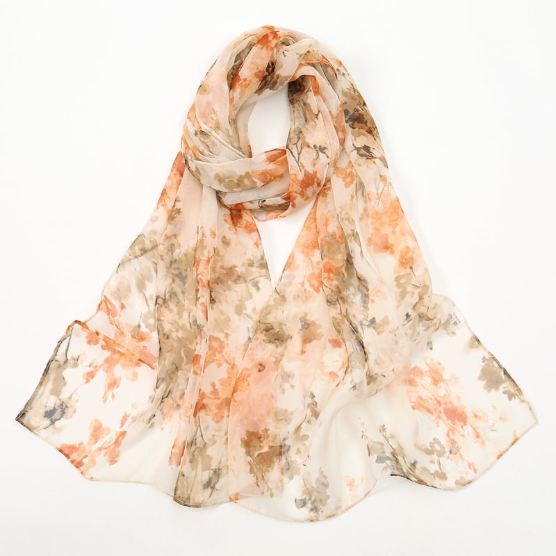 Шифонен шал с флорален принт – полиестерова материя, средно дълъг пасторал стил, пролет 2025