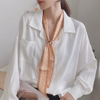 Сатенен шал с точки, тънък лентов стил, ширина 5,5 см, 100% плат, средна дължина