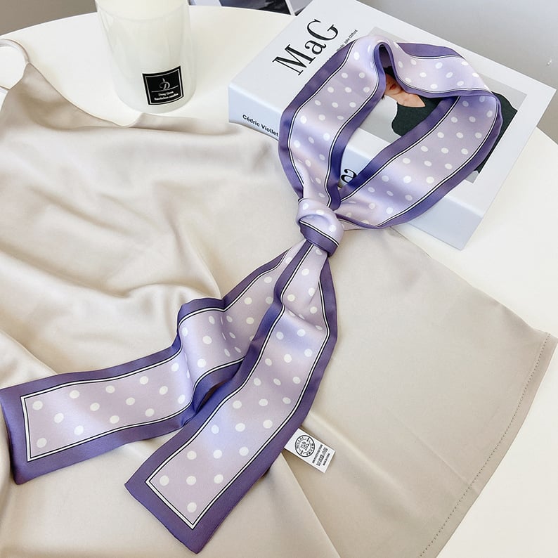 Сатенен шал с точки, тънък лентов стил, ширина 5,5 см, 100% плат, средна дължина