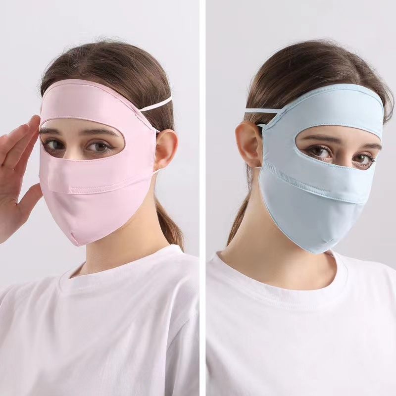 Ženska maska od ice silk s UV zaštitom, potpuno prekrivanje lica i vrata, prozračna za vožnju biciklom