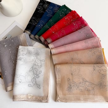 Női fejkendő szintetikus selyemből, kristályokkal és gyöngyökkel díszített, vékony, napsugárvédő funkcióval, eredeti dizájn