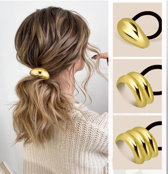 Hajkiegészítő: fémötvözet hajgumikészlet gothikus geometriai kör formákkal, magas rugalmasság; Anyag: ötvözet; Feldolgozás: elektroplakolás; Bevonat: cinkötvözet; Év/Szezon: Tavasz 2025