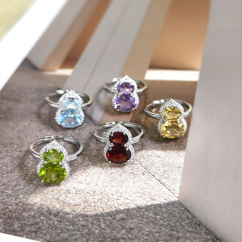 Set nakita od srebra 925 s privjeskom u obliku tikve, granat, topaz i peridot – višeslojna križna lančić