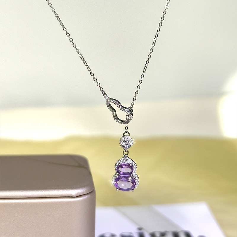 Set nakita od srebra 925 s privjeskom u obliku tikve, granat, topaz i peridot – višeslojna križna lančić