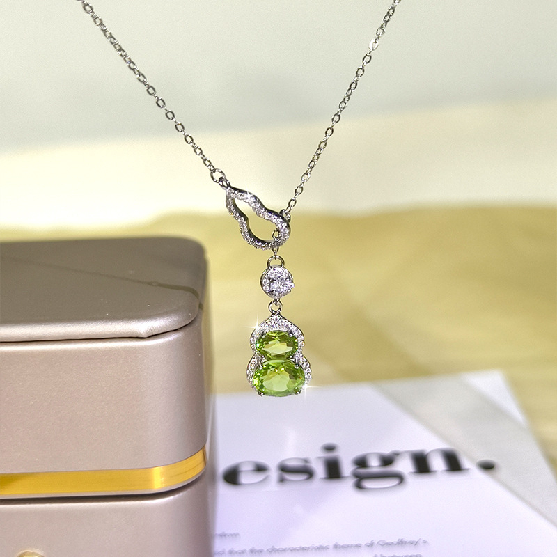Set nakita od srebra 925 s privjeskom u obliku tikve, granat, topaz i peridot – višeslojna križna lančić