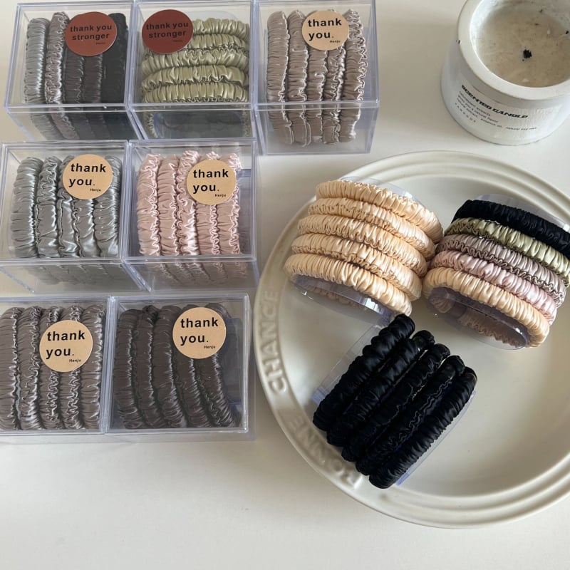 Szatén szövet Scrunchie hajgumi, redőzéssel, kézzel készített, koreai stílus, beépítés nélküli dizájn
