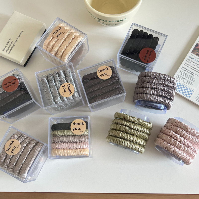 Szatén szövet Scrunchie hajgumi, redőzéssel, kézzel készített, koreai stílus, beépítés nélküli dizájn
