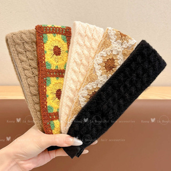 Bedo pletena traka za kosu s Velcro, vintage stil, cvjetni oblik, ručna izrada