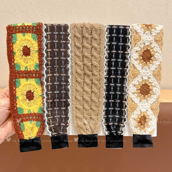 Bedo pletena traka za kosu s Velcro, vintage stil, cvjetni oblik, ručna izrada