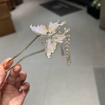 U alakú hajtű pillangóbojtokkal – fém, új kínai stílus, masni dísz, olajcsepp felületkezelés, testre szabható