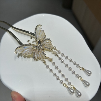 U alakú hajtű pillangóbojtokkal – fém, új kínai stílus, masni dísz, olajcsepp felületkezelés, testre szabható