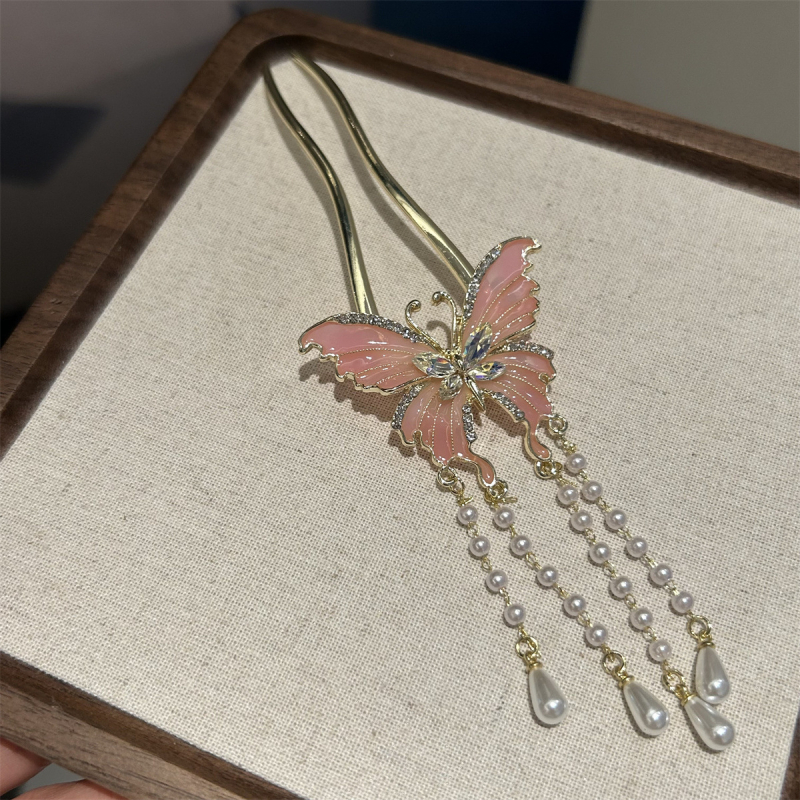 U alakú hajtű pillangóbojtokkal – fém, új kínai stílus, masni dísz, olajcsepp felületkezelés, testre szabható