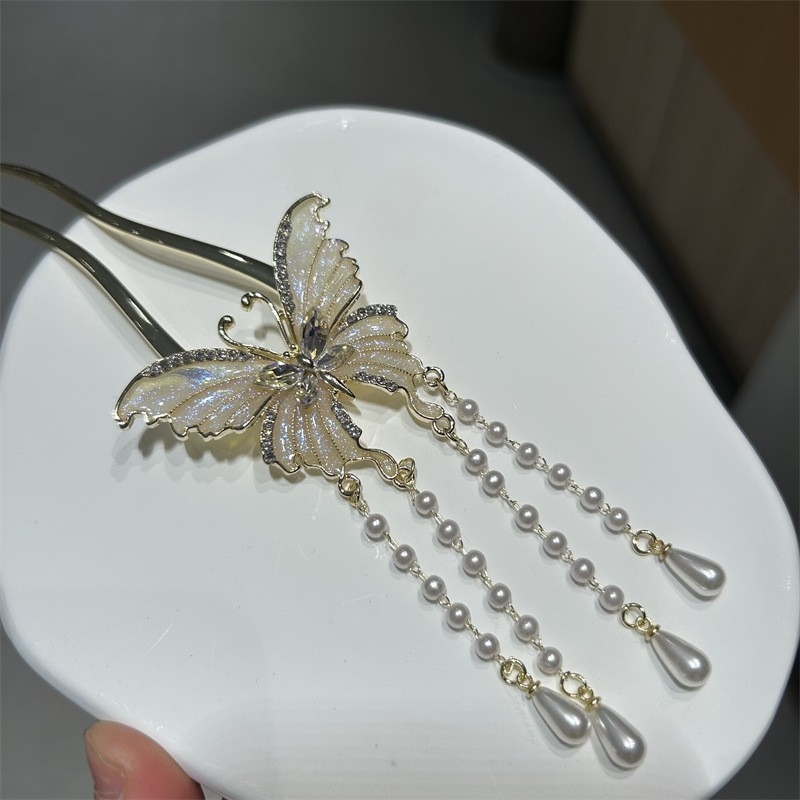 U alakú hajtű pillangóbojtokkal – fém, új kínai stílus, masni dísz, olajcsepp felületkezelés, testre szabható