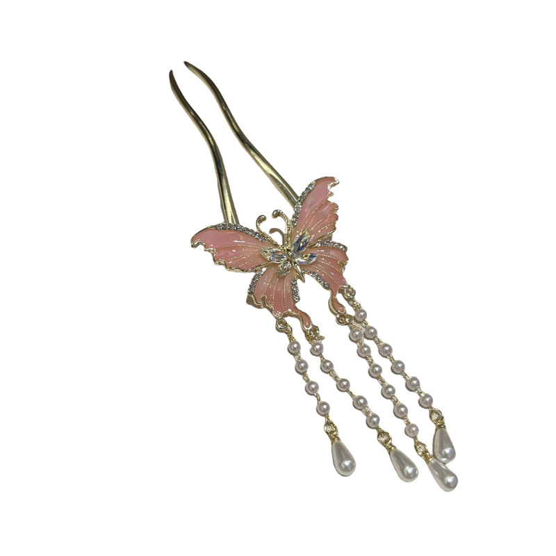 U alakú hajtű pillangóbojtokkal – fém, új kínai stílus, masni dísz, olajcsepp felületkezelés, testre szabható