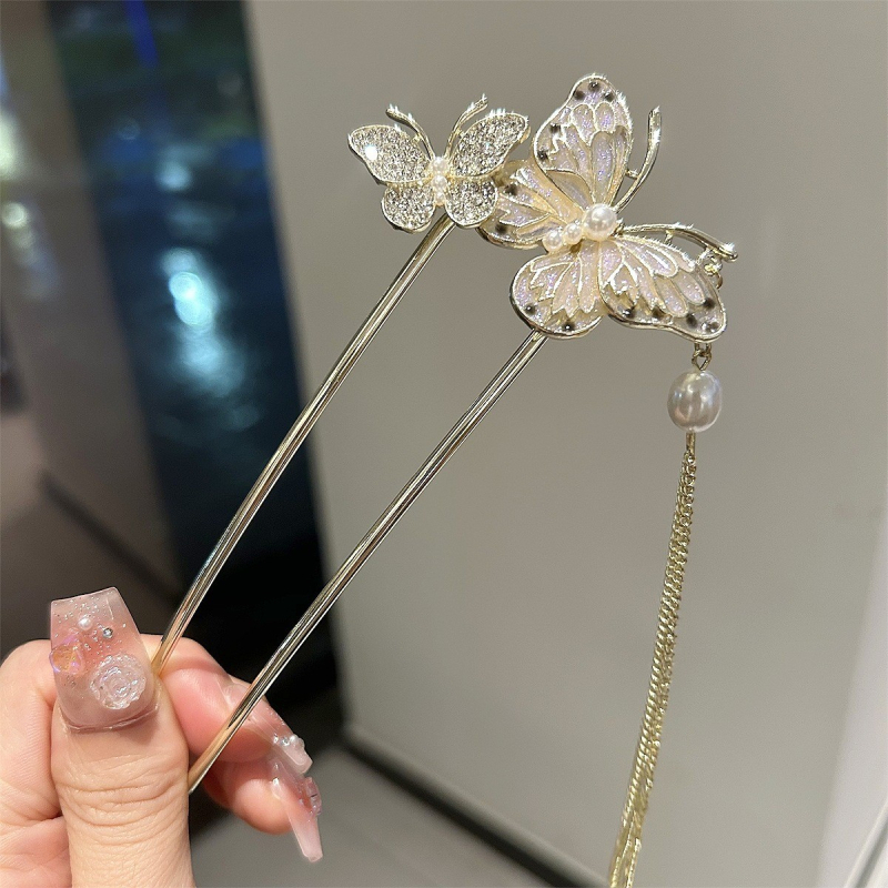 U alakú hajtű pillangóbojtokkal – fém, új kínai stílus, masni dísz, olajcsepp felületkezelés, testre szabható