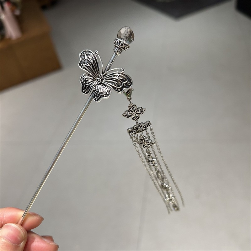 U alakú hajtű pillangóbojtokkal – fém, új kínai stílus, masni dísz, olajcsepp felületkezelés, testre szabható