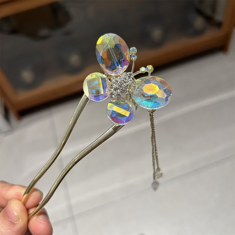 U alakú hajtű pillangóbojtokkal – fém, új kínai stílus, masni dísz, olajcsepp felületkezelés, testre szabható