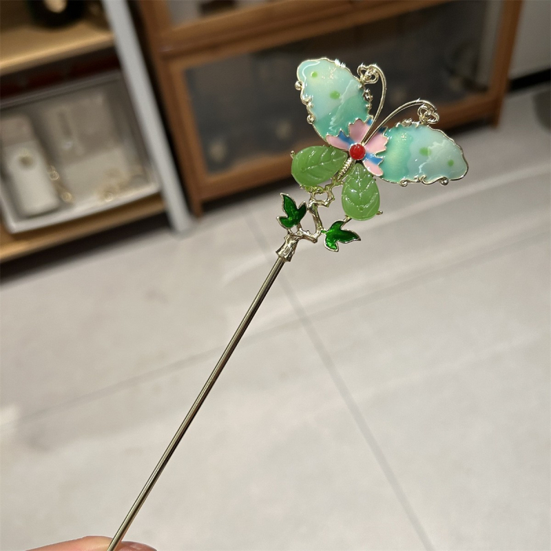 U alakú hajtű pillangóbojtokkal – fém, új kínai stílus, masni dísz, olajcsepp felületkezelés, testre szabható