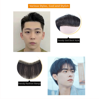 Dio perike za liniju kose s bangs, nevidljivo čelo, prava ljudska kosa, potpuno ručno tkan, ravni stil, za muškarce