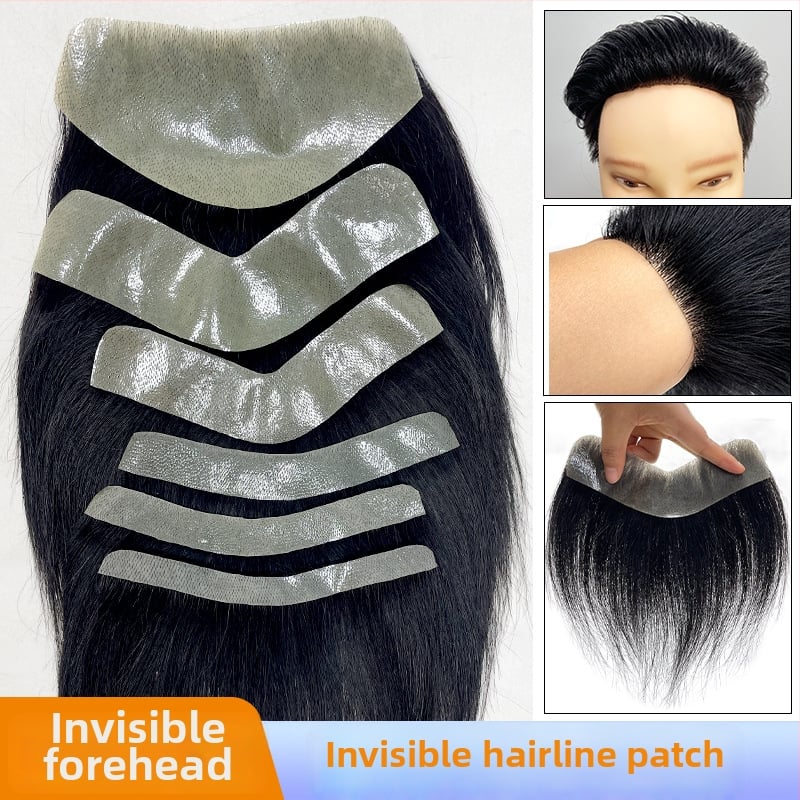 Dio perike za liniju kose s bangs, nevidljivo čelo, prava ljudska kosa, potpuno ručno tkan, ravni stil, za muškarce