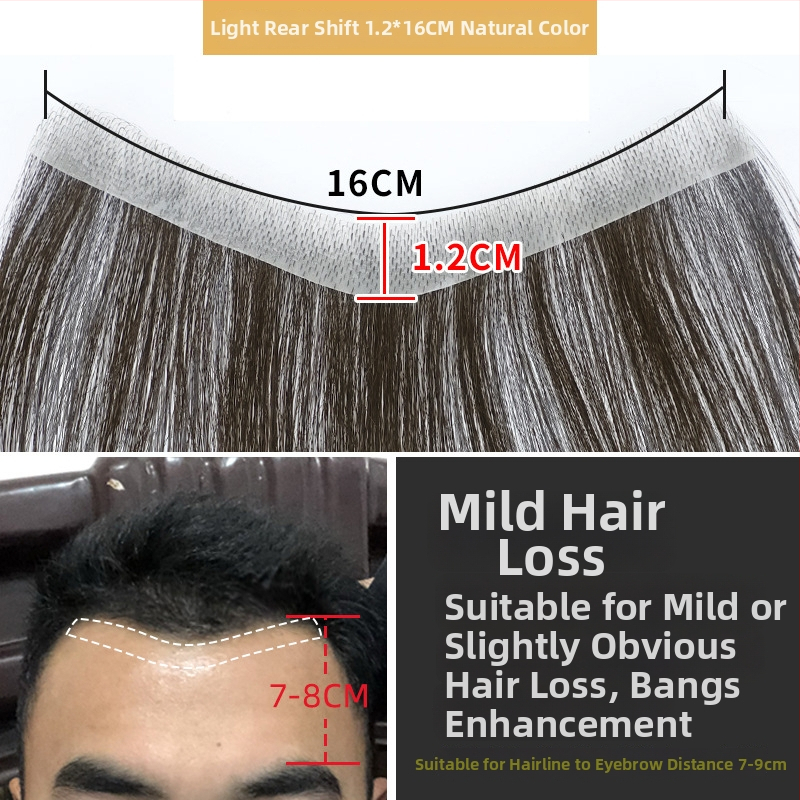 Dio perike za liniju kose s bangs, nevidljivo čelo, prava ljudska kosa, potpuno ručno tkan, ravni stil, za muškarce