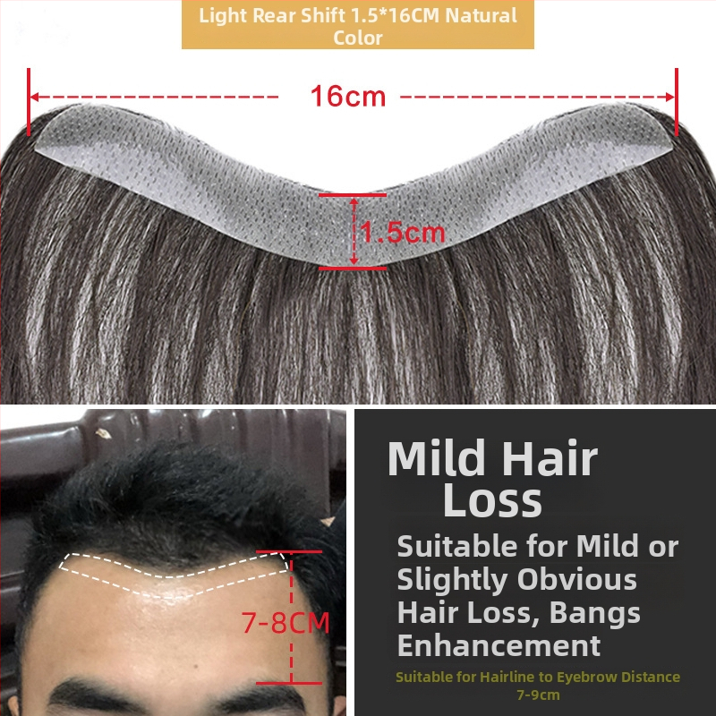 Dio perike za liniju kose s bangs, nevidljivo čelo, prava ljudska kosa, potpuno ručno tkan, ravni stil, za muškarce