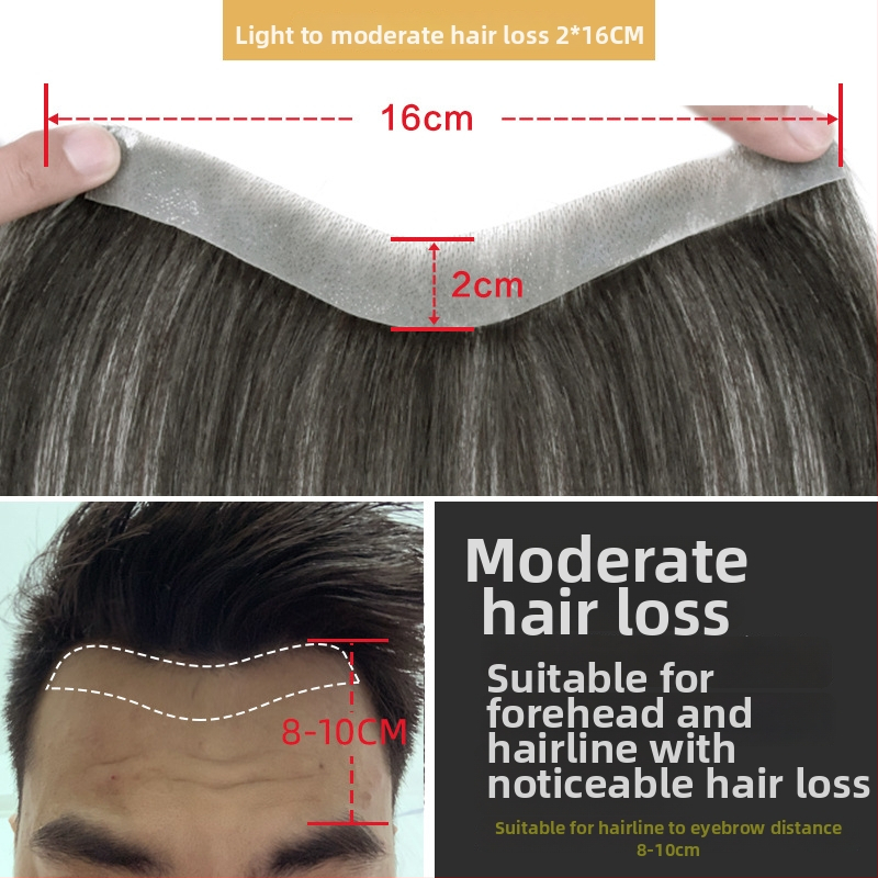 Dio perike za liniju kose s bangs, nevidljivo čelo, prava ljudska kosa, potpuno ručno tkan, ravni stil, za muškarce