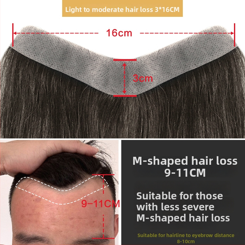 Dio perike za liniju kose s bangs, nevidljivo čelo, prava ljudska kosa, potpuno ručno tkan, ravni stil, za muškarce