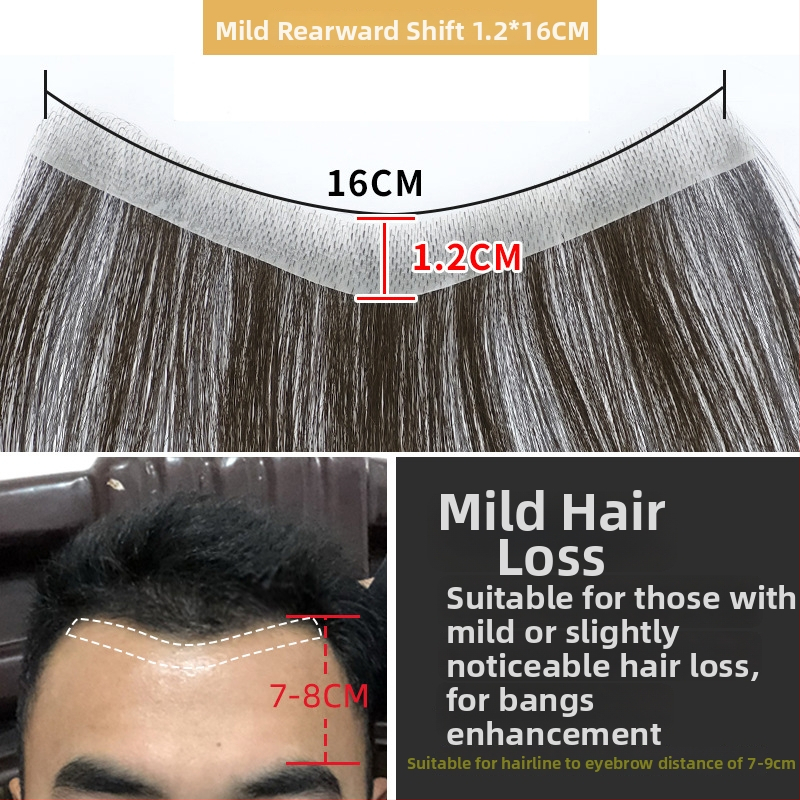 Dio perike za liniju kose s bangs, nevidljivo čelo, prava ljudska kosa, potpuno ručno tkan, ravni stil, za muškarce