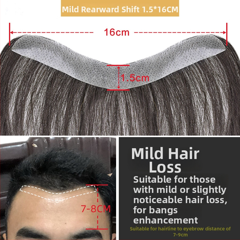 Dio perike za liniju kose s bangs, nevidljivo čelo, prava ljudska kosa, potpuno ručno tkan, ravni stil, za muškarce