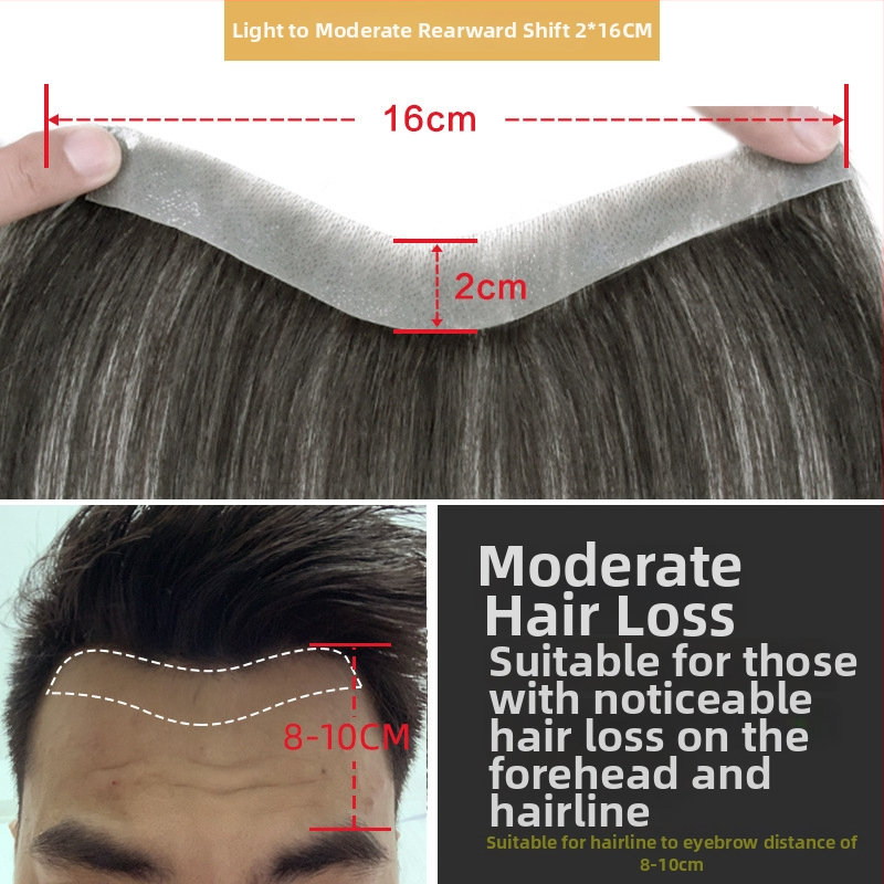 Dio perike za liniju kose s bangs, nevidljivo čelo, prava ljudska kosa, potpuno ručno tkan, ravni stil, za muškarce