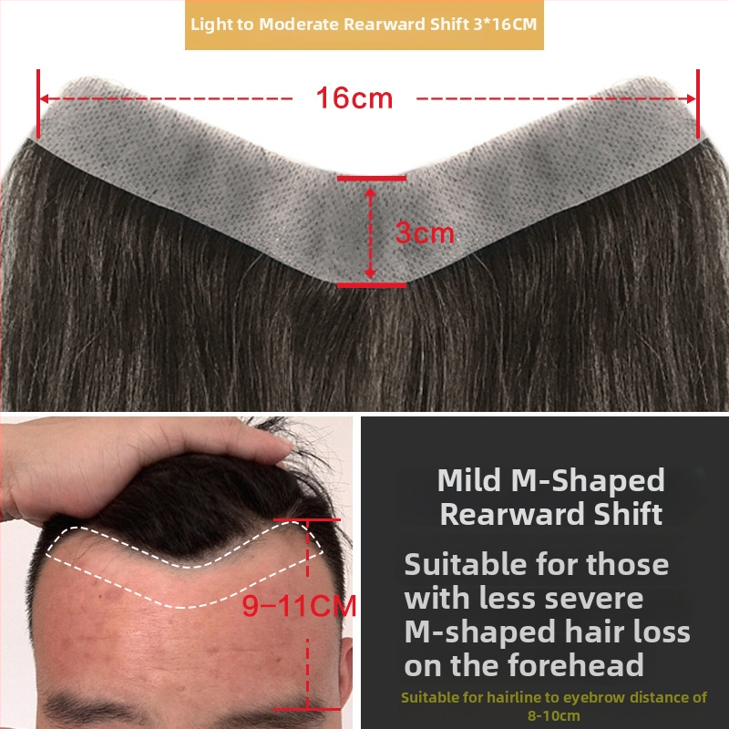 Dio perike za liniju kose s bangs, nevidljivo čelo, prava ljudska kosa, potpuno ručno tkan, ravni stil, za muškarce