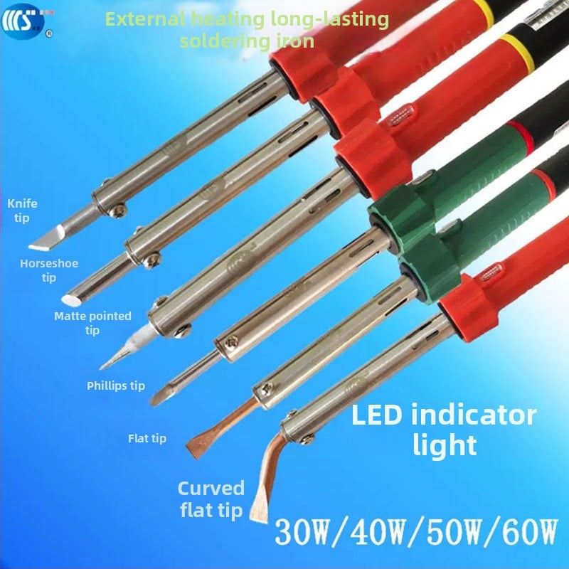 Mājās lietojams lodēšanas instruments 30-60W, 220V ar gumijas rokturi — lodēšanas pildspalva ar galiem: izliekts, taisns, plakans un potkovveidīgs (modelis WS-708)