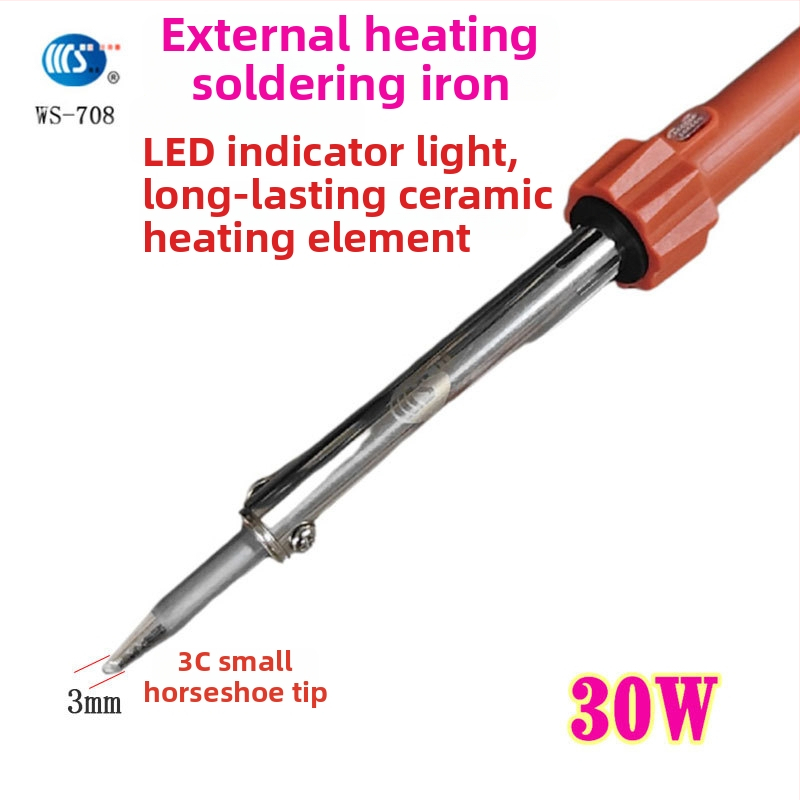 Domáce spájkovacie pero 30-60W, 220V, mäkká rukoväť — spájkovač s tipmi: zahnutý, rovný, plochý a podkova (model WS-708)