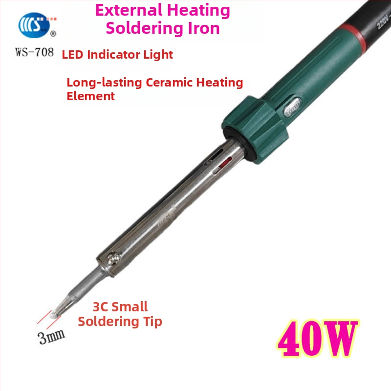 Mājās lietojams lodēšanas instruments 30-60W, 220V ar gumijas rokturi — lodēšanas pildspalva ar galiem: izliekts, taisns, plakans un potkovveidīgs (modelis WS-708)