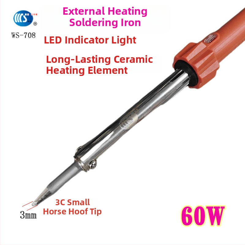 Mājās lietojams lodēšanas instruments 30-60W, 220V ar gumijas rokturi — lodēšanas pildspalva ar galiem: izliekts, taisns, plakans un potkovveidīgs (modelis WS-708)