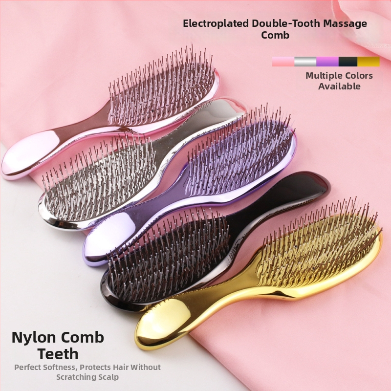 Matu ķemme ar elektroplatētajiem zobiem (augstiem un zemiem), galvas ādas masāža, mitra/sausa stilizēšana - ABS, Juejiang Beauty