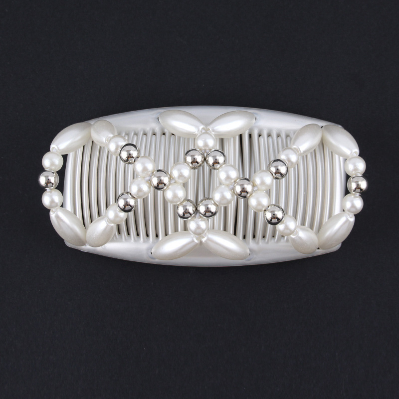 Pärlitega kahe realine juuksehari, käsitsi valmistatud, plasthelmestega, materjal: plastmass/rezīns