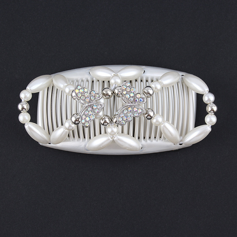 Pärlitega kahe realine juuksehari, käsitsi valmistatud, plasthelmestega, materjal: plastmass/rezīns