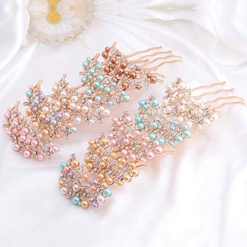 Koreastiilis metallist juuksehaamer nelja hambaga, rhinestones ja imitatsioonpärlitega, naiste juukse aksessuaar lille motiiviga