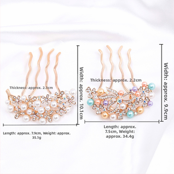 Koreastiilis metallist juuksehaamer nelja hambaga, rhinestones ja imitatsioonpärlitega, naiste juukse aksessuaar lille motiiviga