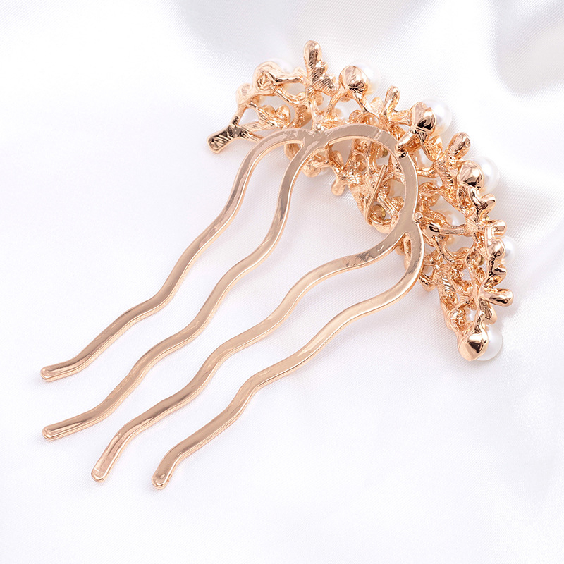 Koreastiilis metallist juuksehaamer nelja hambaga, rhinestones ja imitatsioonpärlitega, naiste juukse aksessuaar lille motiiviga