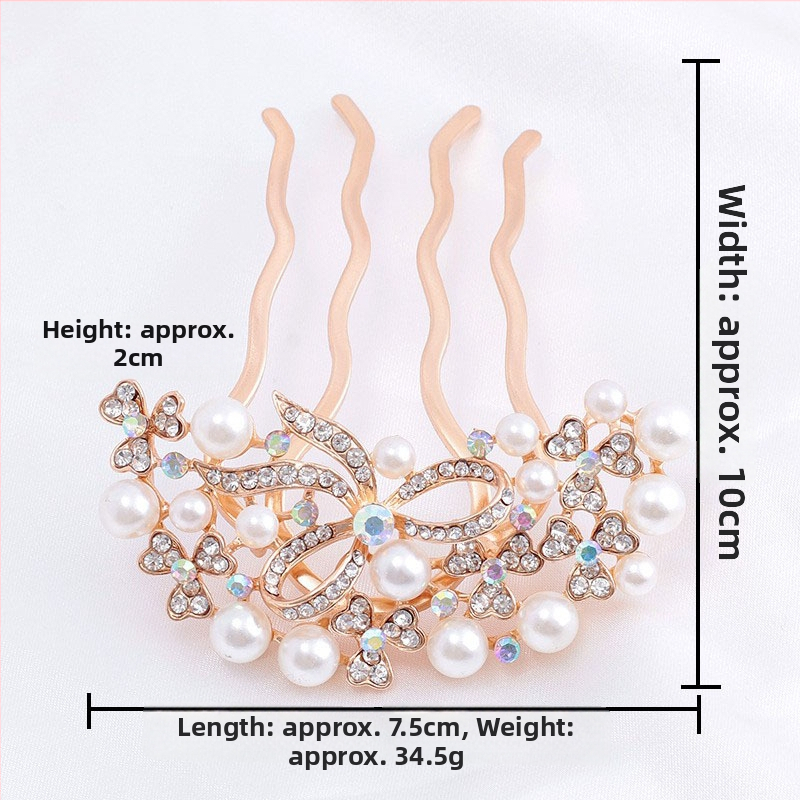Koreastiilis metallist juuksehaamer nelja hambaga, rhinestones ja imitatsioonpärlitega, naiste juukse aksessuaar lille motiiviga