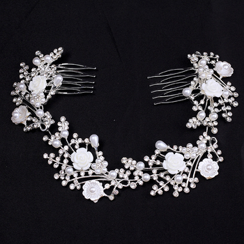 Elegantan kovinski dodatak za kosu u obliku cvijeta, s imitacijskim perlama i kristalima, dijamantno završetak, za kosu s cvijećem