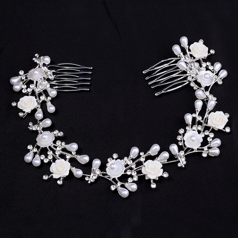 Elegantan kovinski dodatak za kosu u obliku cvijeta, s imitacijskim perlama i kristalima, dijamantno završetak, za kosu s cvijećem