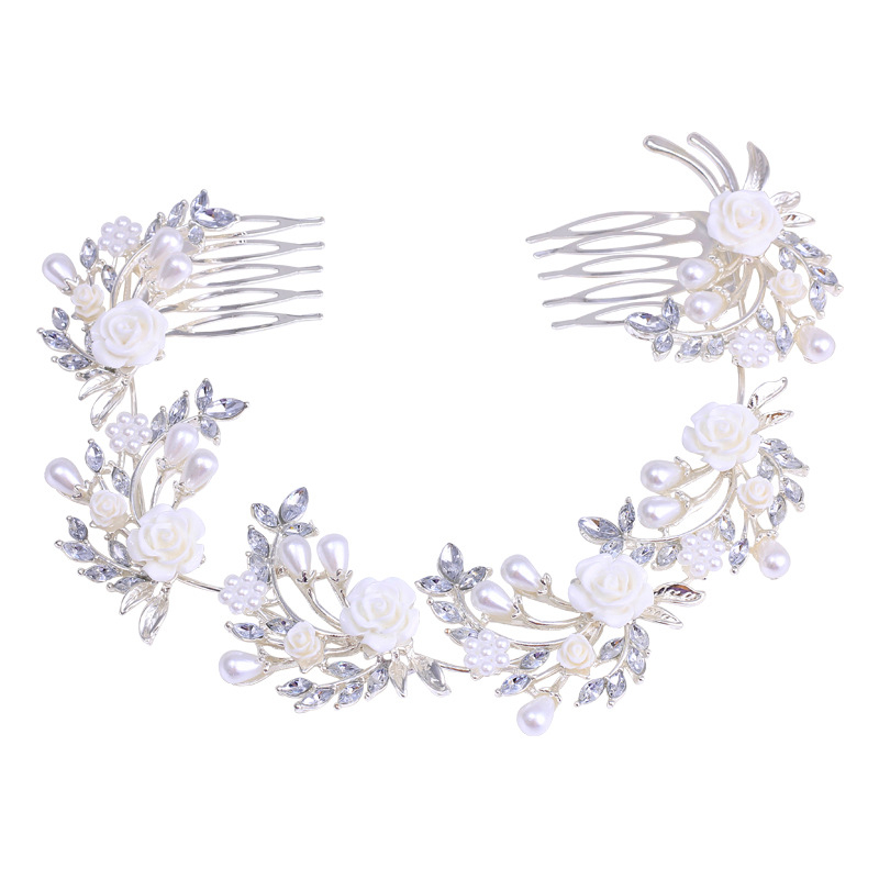 Elegantan kovinski dodatak za kosu u obliku cvijeta, s imitacijskim perlama i kristalima, dijamantno završetak, za kosu s cvijećem